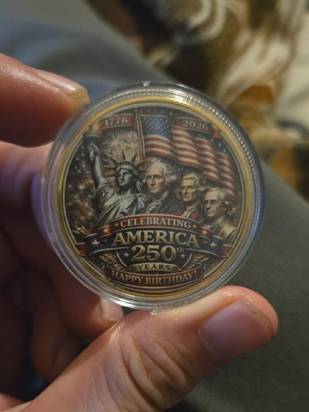 America 250th Anniversary Collectible Coin - Patriotic Red, White & Blue
